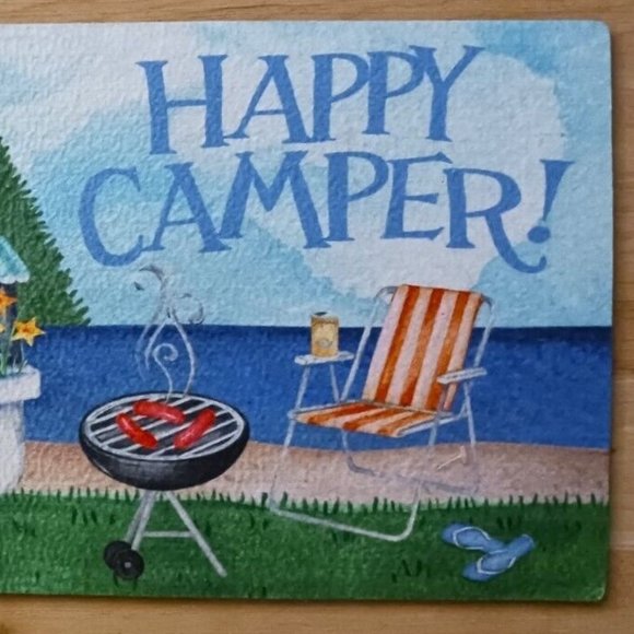 RV Entrance Mat Happy Camper & 2 New Camco Black Wrap Around RV Step Covers - Picture 2 of 7